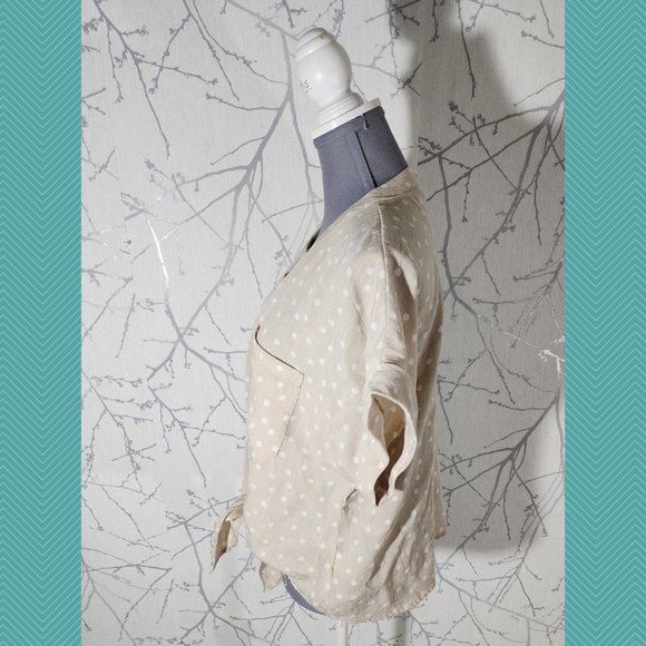 Tahari Beige Polkadot Printed Tie Front Blouse - Picture 3 of 5